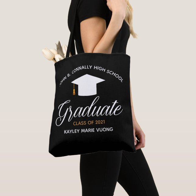 Chic Graduate Personalized Class of 2025 Black Tote Bag (Close Up)
