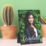 Chic Graduate Photo 2025 Graduation Keepsake Gift Plaque<br><div class="desc">This elegant white typography overlay photo graduation poster features chic white script over your high school or college graduation photograph. Customize with your name and class under the lovely calligraphy on this beautiful party decor for a senior girl graduate of the class of 2025.</div>
