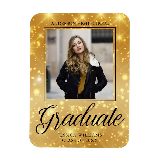 Chic Graduate Photo Gold Sparkle 2025 Graduation Magnet (Vertical)