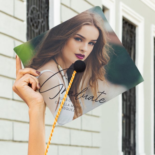 Chic Graduate Photo Handwritten Script Overlay Graduation Cap Topper (Creator Uploaded)