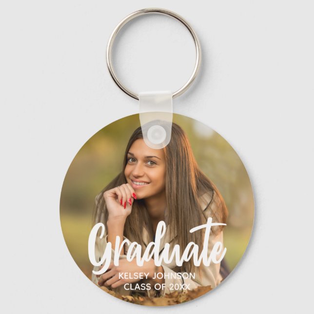 Chic Graduate Photo Modern Custom 2024 Graduation Keychain (Front)