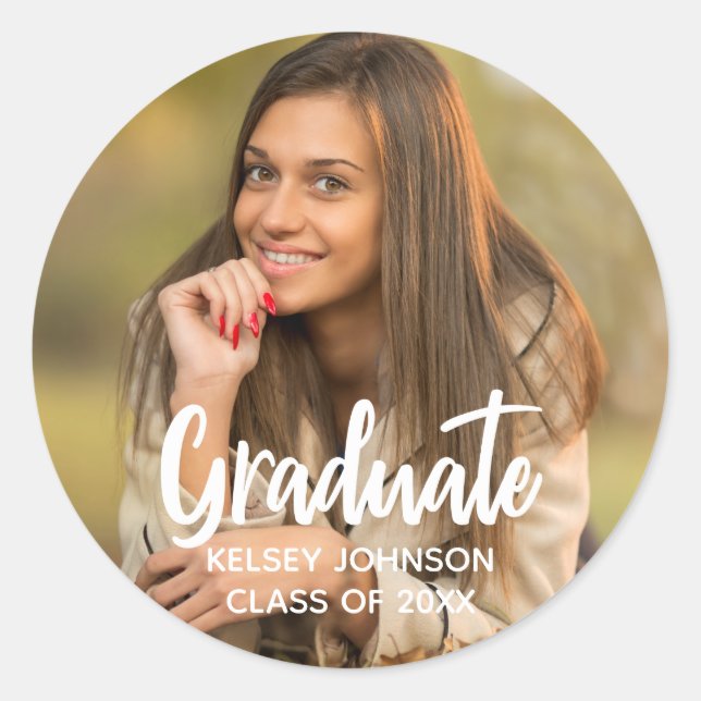 Chic Graduate Photo Modern Custom 2025 Graduation Classic Round Sticker (Front)