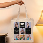 Chic Graduation 6 Photo Collage Keepsake Gift Tote Bag<br><div class="desc">A classy custom senior graduate photo collage graduation tote bag with chic black squares for a high school senior girl graduating with the class of 2025. Customize with your senior portrait pictures, school name and graduating class under the elegant white calligraphy for a great personalized graduation gift. It features a...</div>