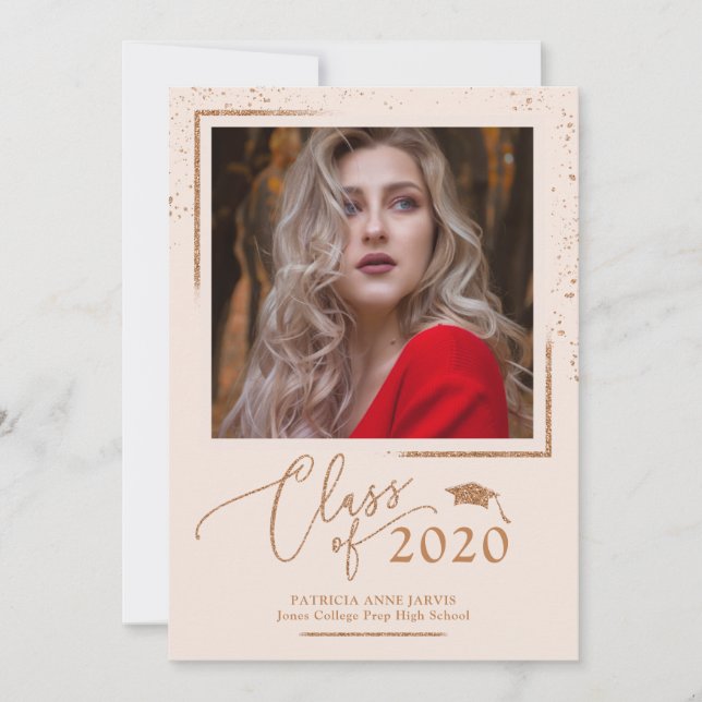 Chic Graduation Announcement Rose Gold Glitter (Front)