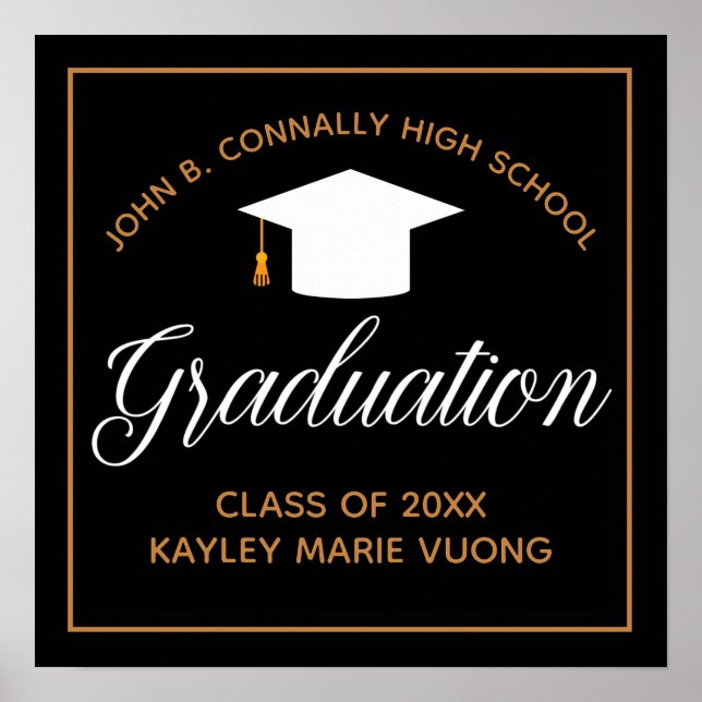 Chic Graduation Black Gold Custom Graduate Party Poster (Front)