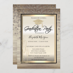 Chic Graduation Cap,Glass Diamonds Graduation Invitation