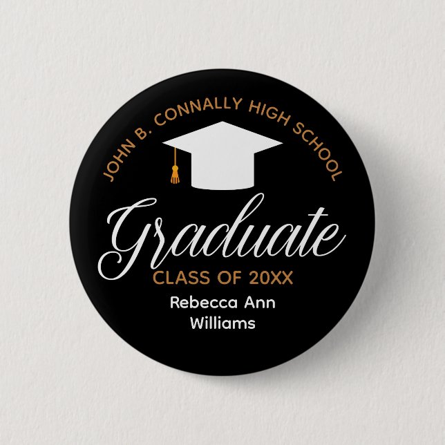 Chic Graduation Personalized 2023 Graduate Black 2 Inch Round Button (Front)