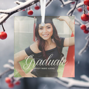 Chic Graduation Photo 2022 Graduate Christmas Glass Ornament