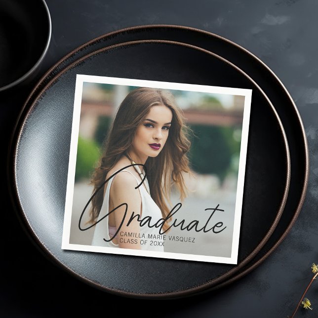 Chic Graduation Photo Customized 2026 Party Napkin (Creator Uploaded)