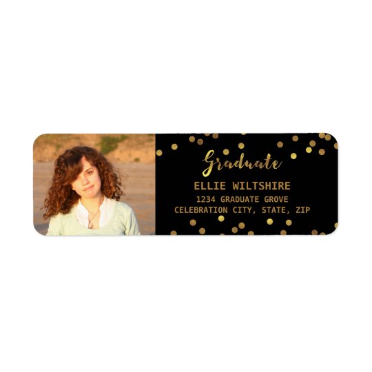Chic Graduation Photo Faux Gold Foil Confetti Return Address Label