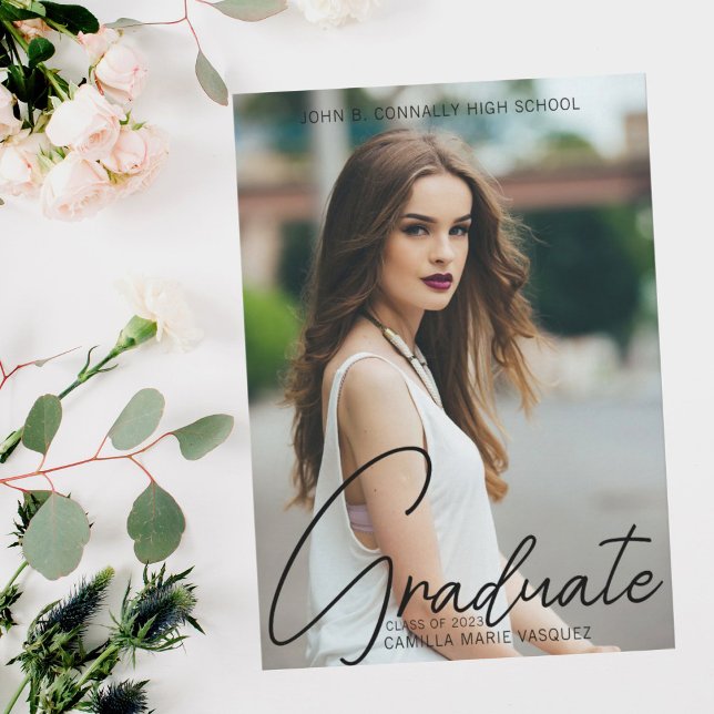 Chic Graduation Photo Handwritten Script Overlay Announcement (Creator Uploaded)