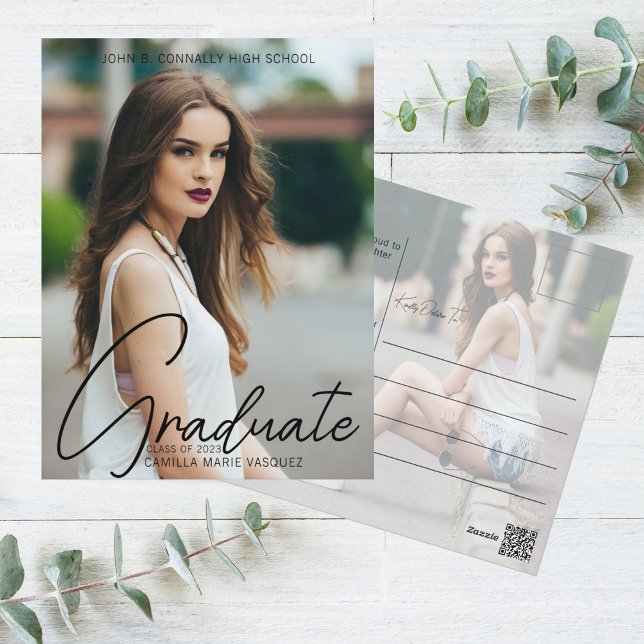 Chic Graduation Photo Handwritten Script Overlay Postcard (Creator Uploaded)