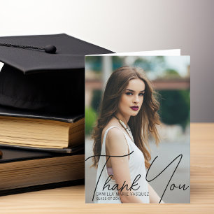 Chic Graduation Photo Trendy Personalized Thank You Card