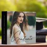 Chic Graduation Trendy Script Overlay Photo Album Binder<br><div class="desc">This chic graduation photo album features sophisticated handwritten black script over a trendy full photo of your graduate. Customize this black binder gift with your high school,  college,  or university full photograph and your name.</div>