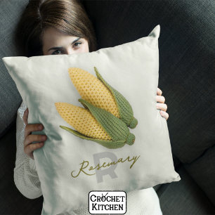 Chic Grandma's Garden Modern Crochet Corn Name Throw Pillow