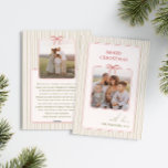 Chic Grandmillennial Coquette Christmas 2 Photo Holiday Card<br><div class="desc">Celebrate the season with this chic grandmillennial coquette Christmas 2 photo holiday card, featuring a pink coquette bow and playful preppy green stripes. A vintage-inspired touch of nostalgic charm, mixing granny chic vibes with festive fun. The simple layout and sweet details bring a warm, whimsy feel to your holiday greetings....</div>
