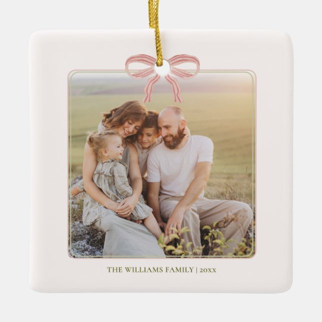 Chic Grandmillennial Coquette Christmas Ceramic Ornament (Front)