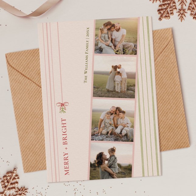 Chic Grandmillennial Coquette Christmas Five Photo Holiday Card (Creator Uploaded)