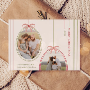 Chic Grandmillennial Coquette Two Photo Christmas Holiday Card