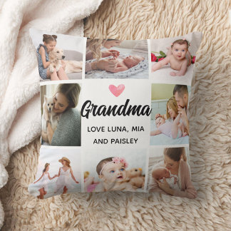 Chic Grandmother's Love: Personalized Heart Photo Throw Pillow