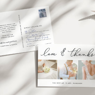 Chic Gratitude Wedding Photo Collage Thank You Postcard