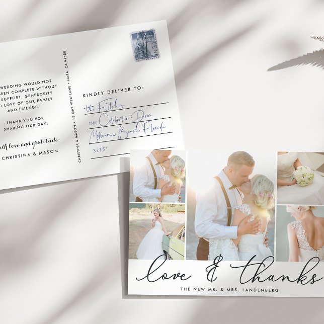 Chic Gratitude | Wedding Photo Collage Thank You Postcard (Creator Uploaded)