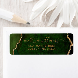 Chic Green Agate Gold Script Monogram Address