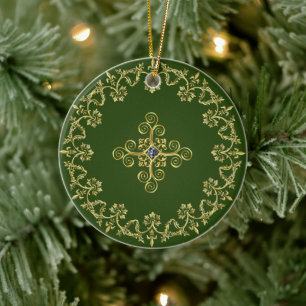 Chic Green and Gold Ceramic Ornament