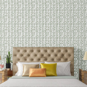 Chic Green and White Large Pattern Accent Wallpaper
