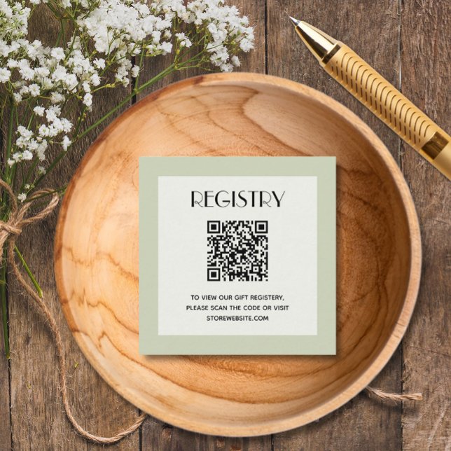 Chic Green Baby Shower Registry QR Code Enclosure Card (Chic green baby shower registry QR code enclosure cards)