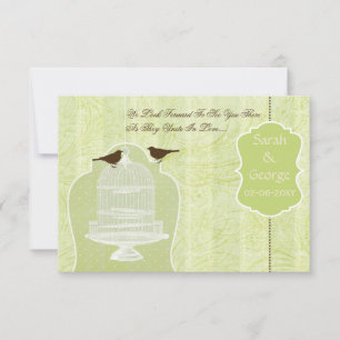 Chic green bird cage, love birds RSVP 3.5 x 5 Card