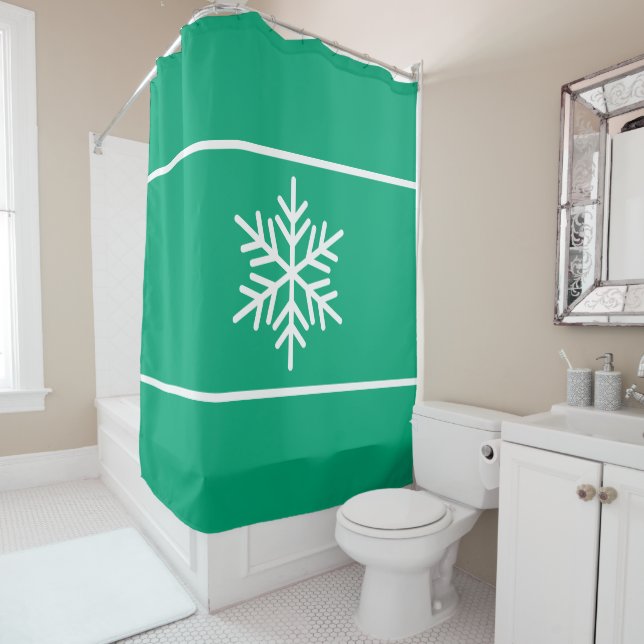 Chic Green Blue White Snowflake Horizontal Stripes (In Situ)