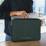 Chic Green Charcoal & Chic Script Name Monogram Laptop Sleeve<br><div class="desc">A modern chic green charcoal and gold script calligraphy name monogram laptop sleeve is perfect.</div>