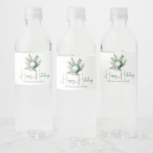 Chic Green Christmas Ornament Holiday Party Water Bottle Label
