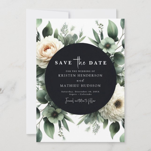 Chic Green Eucalyptus Digital Wedding Save The Date (Front)