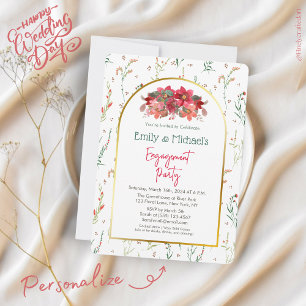 Chic Green Floral Spring Blooms Engagement Party  Invitation