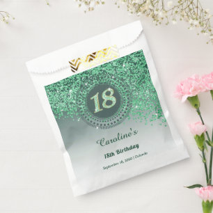 Chic Green Glitter & Dotted Frame 18th Birthday Favour Bag