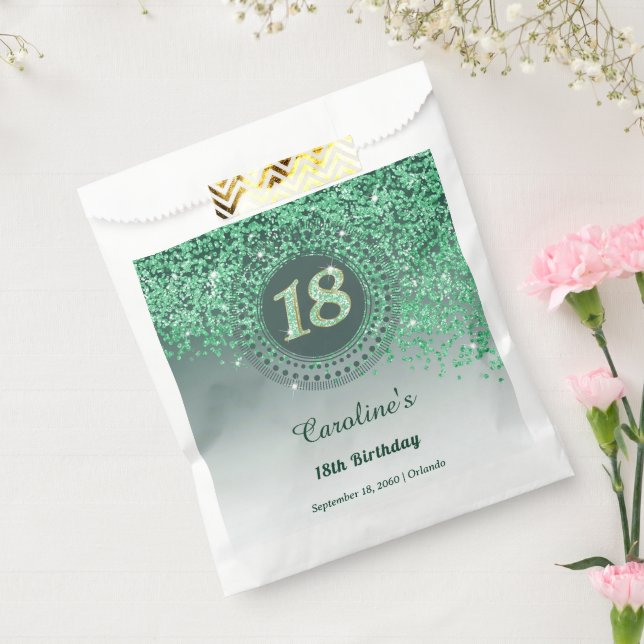 Chic Green Glitter & Dotted Frame 18th Birthday Favour Bag (Sealed)