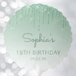 Chic Green Glitter Drip 18th Birthday Party Balloon<br><div class="desc">This balloon features a a sparkly green faux glitter drip border and green ombre background. Personalize it with the guest of honour's name in dark green handwriting script,  with her birthday and date below in sans serif font.</div>