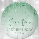 Chic Green Glitter Drip 21st Birthday Party Balloon<br><div class="desc">This balloon features a a sparkly green faux glitter drip border and green ombre background. Personalize it with the guest of honour's name in dark green handwriting script,  with her birthday and date below in sans serif font.</div>