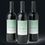 Chic Green Glitter Drip 21st Birthday Party Wine Label<br><div class="desc">These chic,  feminine 21st birthday wine bottle labels feature a sparkly green faux glitter drip border and green ombre background. Personalize them with her name in green handwriting script,  with her birthday and date below in sans serif font.</div>