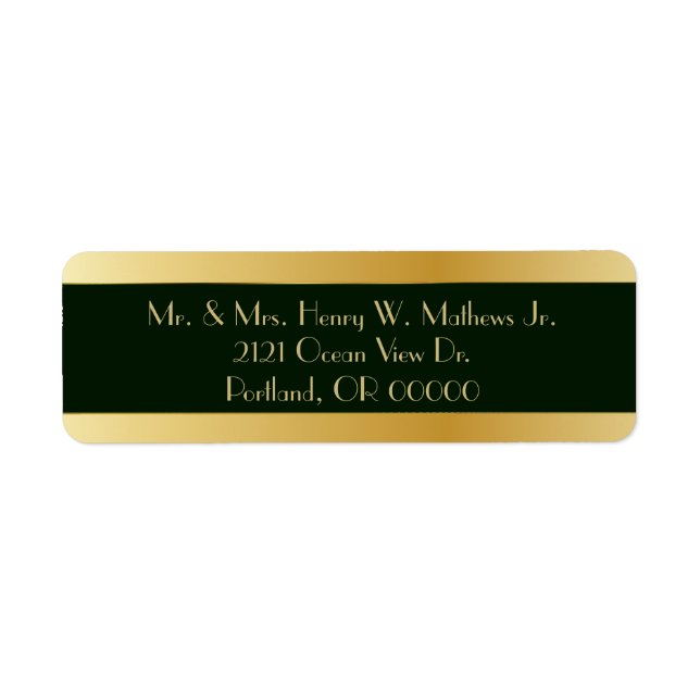 Chic Green & Gold Custom Return Address Labels (Front)