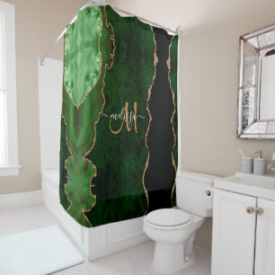 Chic Green Gold Glitter Agate Custom Monogram