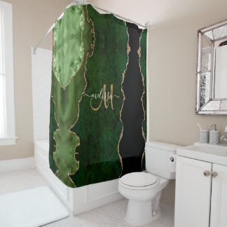 Chic Green Gold Glitter Agate Custom Monogram