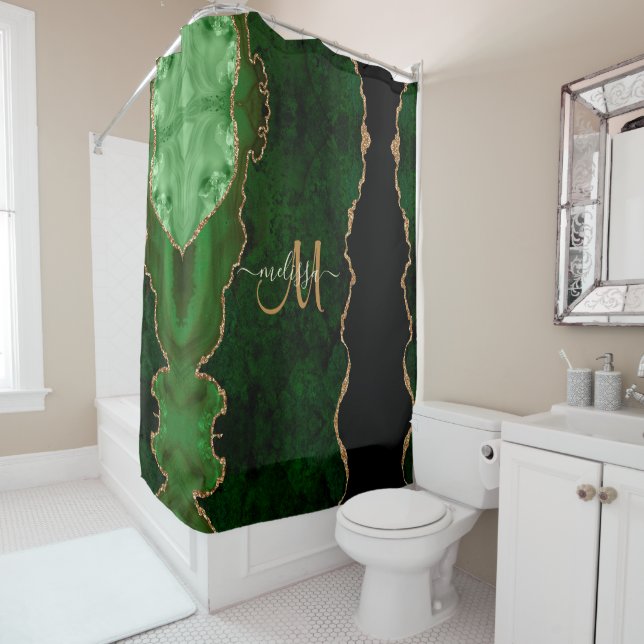 Chic Green Gold Glitter Agate Custom Monogram (In Situ)