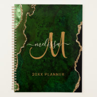 Chic Green Gold Glitter Agate Custom Monogram 2024