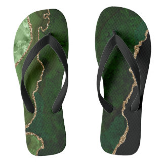 Chic Green Gold Glitter Agate Custom Monogram Flip Flops