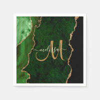 Chic Green Gold Glitter Agate Custom Monogram