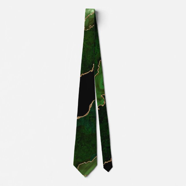 Chic  Green Gold Glitter Agate Marble Wedding Tie (Front)