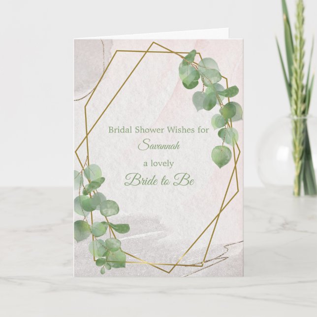 Chic Green Gold Name Customizable Bridal Shower Card (Front)